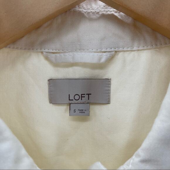LOFT ANN TAYLOR Twill Linen Shirt Jacket Shacket Cream Pockets Lightweight Small - Picture 5 of 11